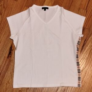 Burberry White Short Sleeve Tee with Tan Accents